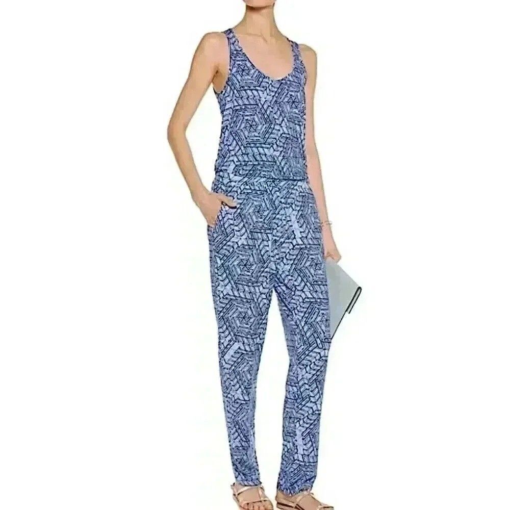 Tart Collections Women's Sleeveless Jumpsuit Stretch Size XS Blue Geometric